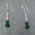 Pierced Earrings Silver tone Hook Faceted Clear Green Beaded Dangle 1 1/4"