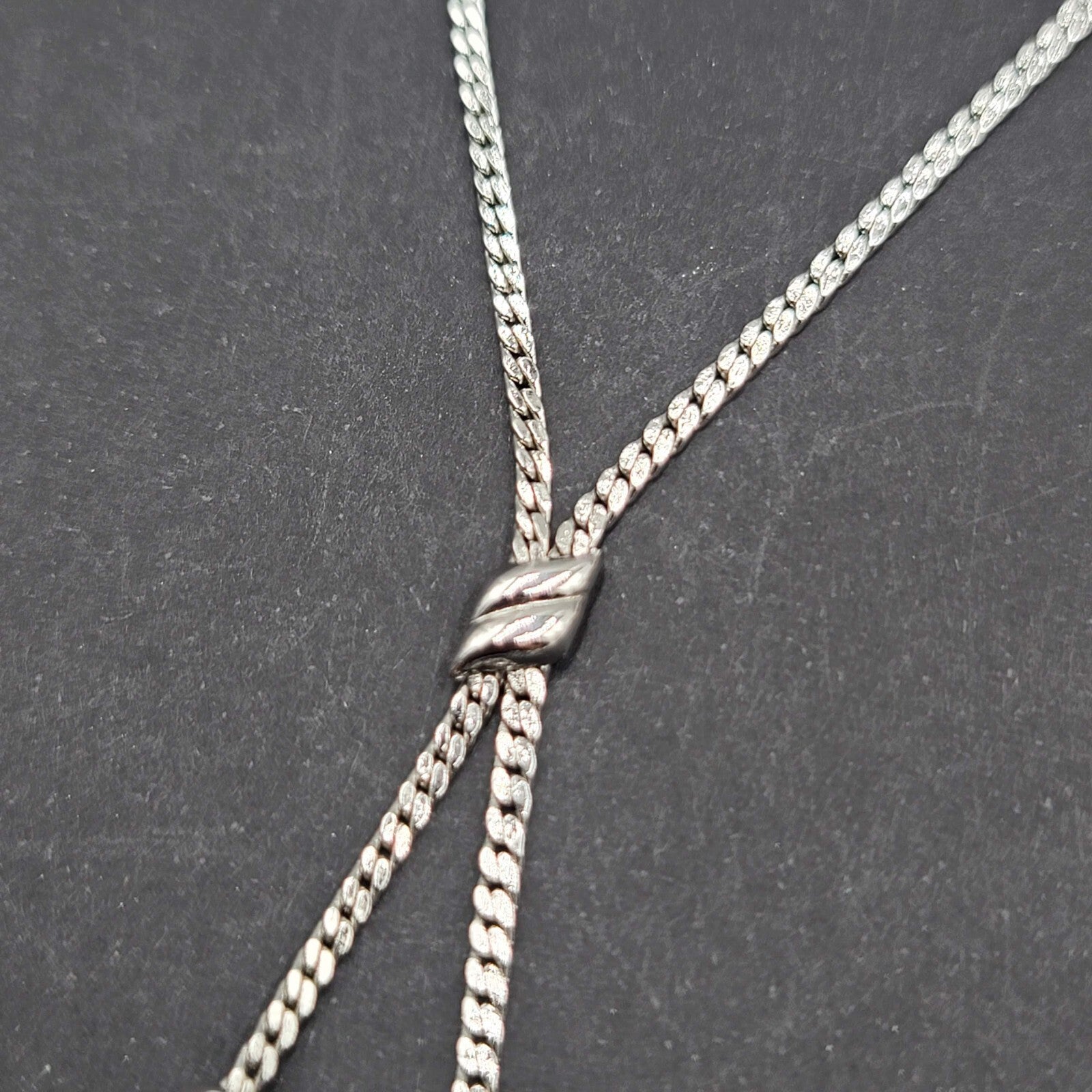 Lily Flower Tassel Necklace Silver tone Herringbone Toggle Closure 22"