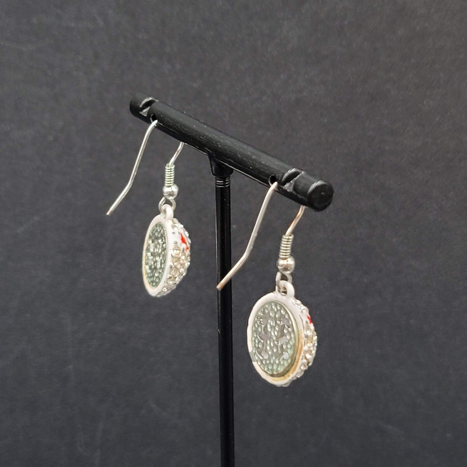 Baseball Pierced Earrings Rhinestone Enamel Dangle 3/4"