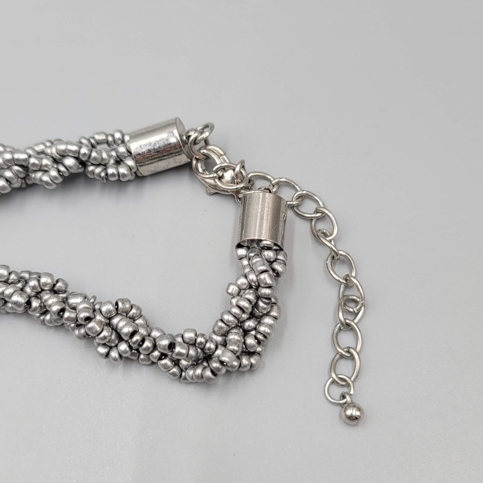 Bead Necklace Gray Silver tone Gradient 32"