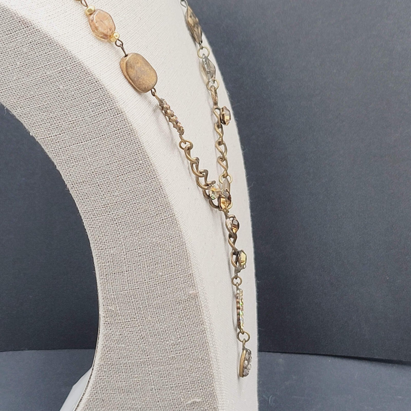 Creazioni Bianco Italy Bead Y Drop Necklace Bronze tone Chain 18-21" + Drop