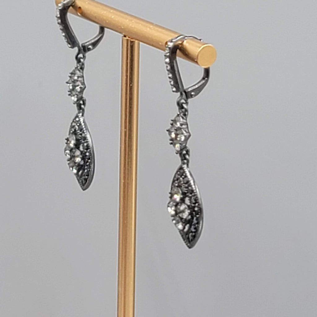 Givenchy Black Rhinestone Pierced Earrings Dangle 1.25"