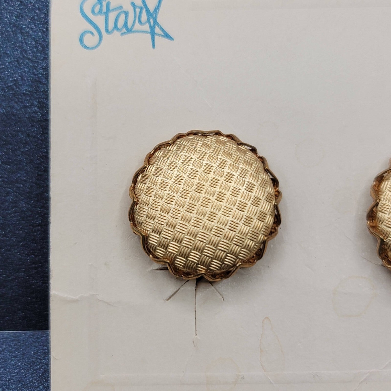 Vintage STAR Clip on Earrings NOS Gold tone Textured Button Style Studs 3/4"
