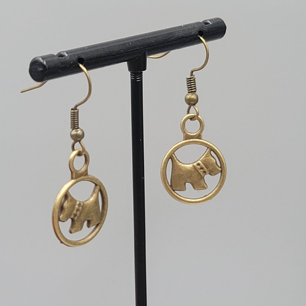Scottie Dog Pierced Earrings New Bronze tone Dangle 3/4"