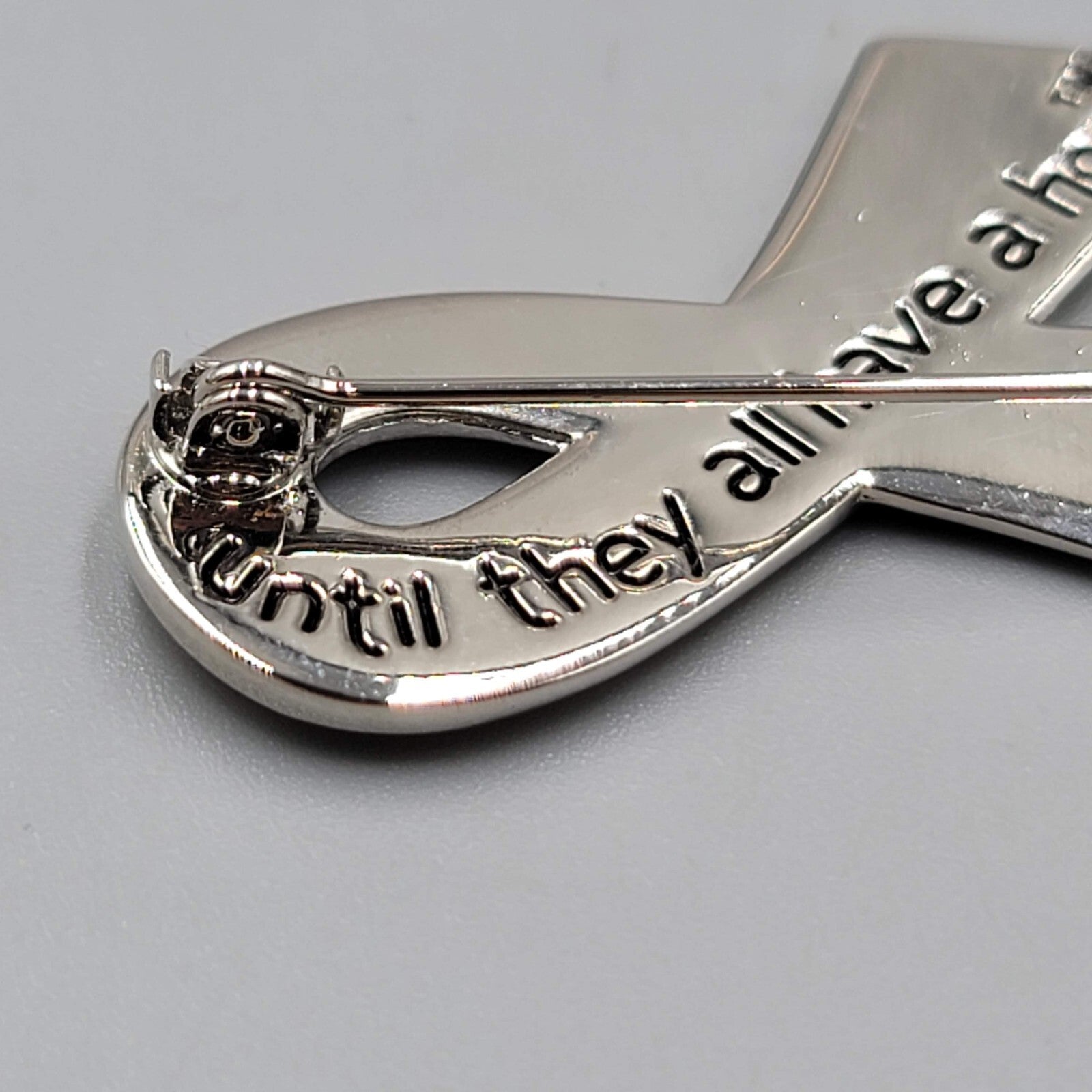 Animal Rescue Ribbon Pin Paw Prints Until They All Have a Home Silver tone  1.5"