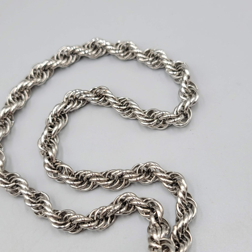Vintage Twist Chain Lariat Necklace Statement Silver tone 28 in