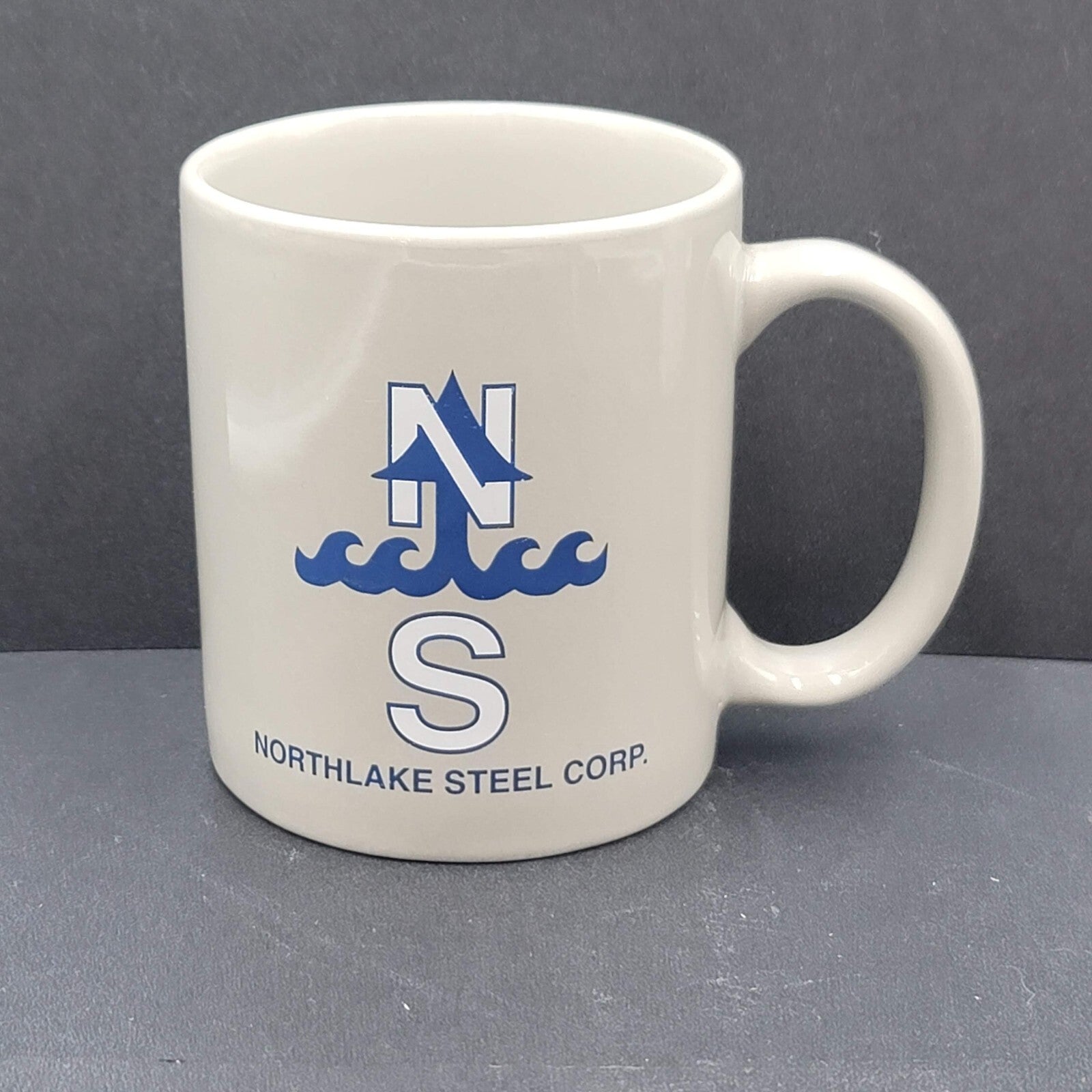 Northlake Steel Corp Coffee Mug Cup Gray Blue White Vintage