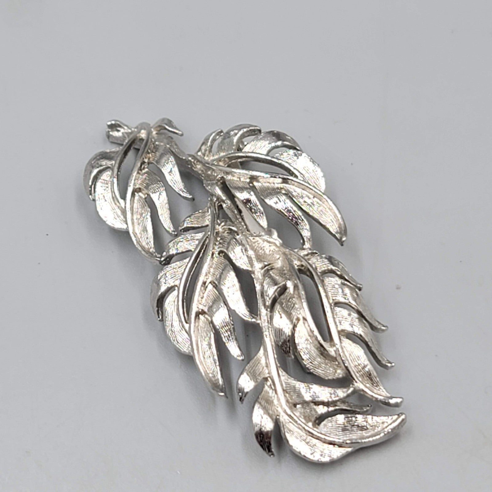 Vintage Signed Torino Silver Tone Metal Openwork Leaf Brooch Estate Jewelry 2.5"