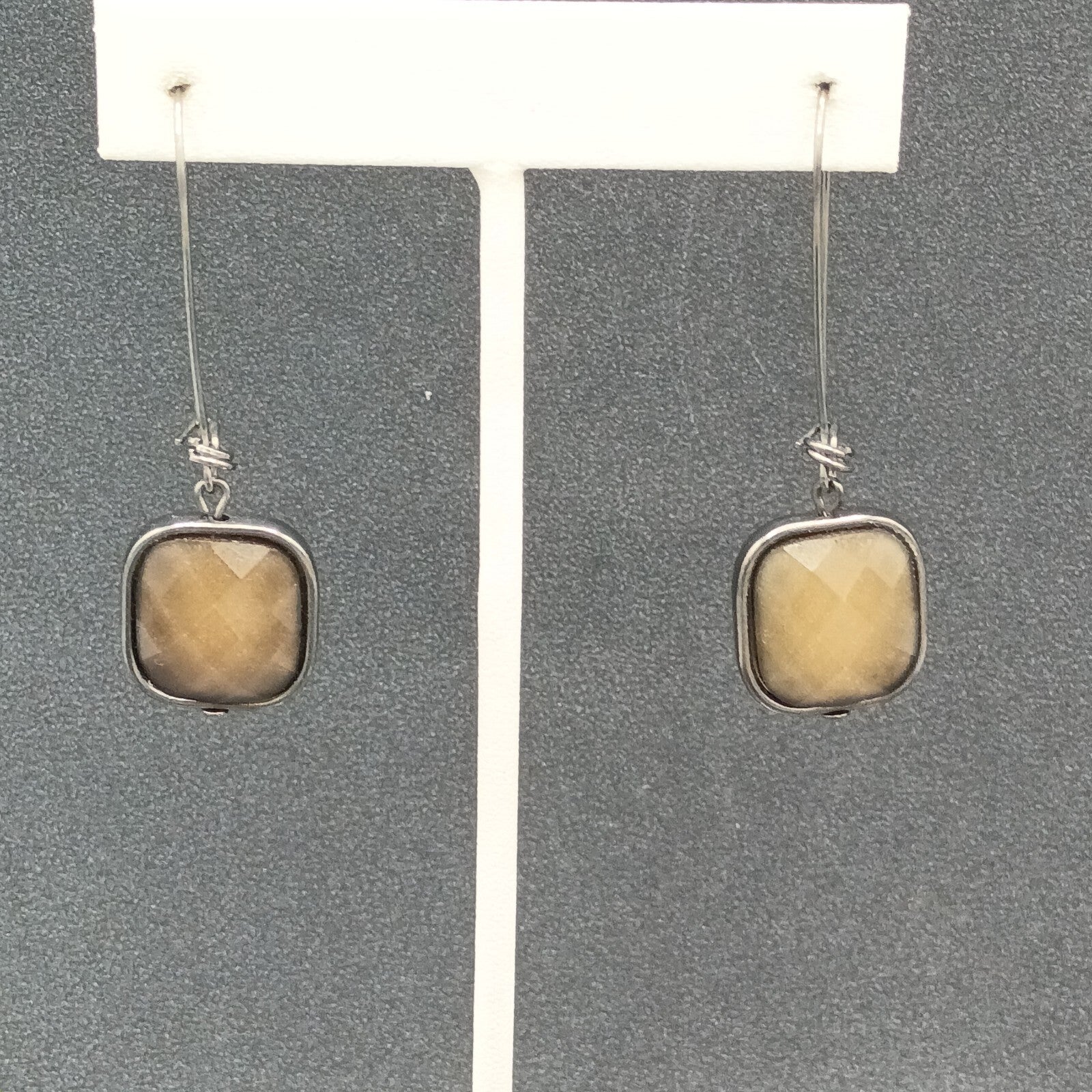Pierced Earrings Black Metal Shimmer Faceted Dangle 2"