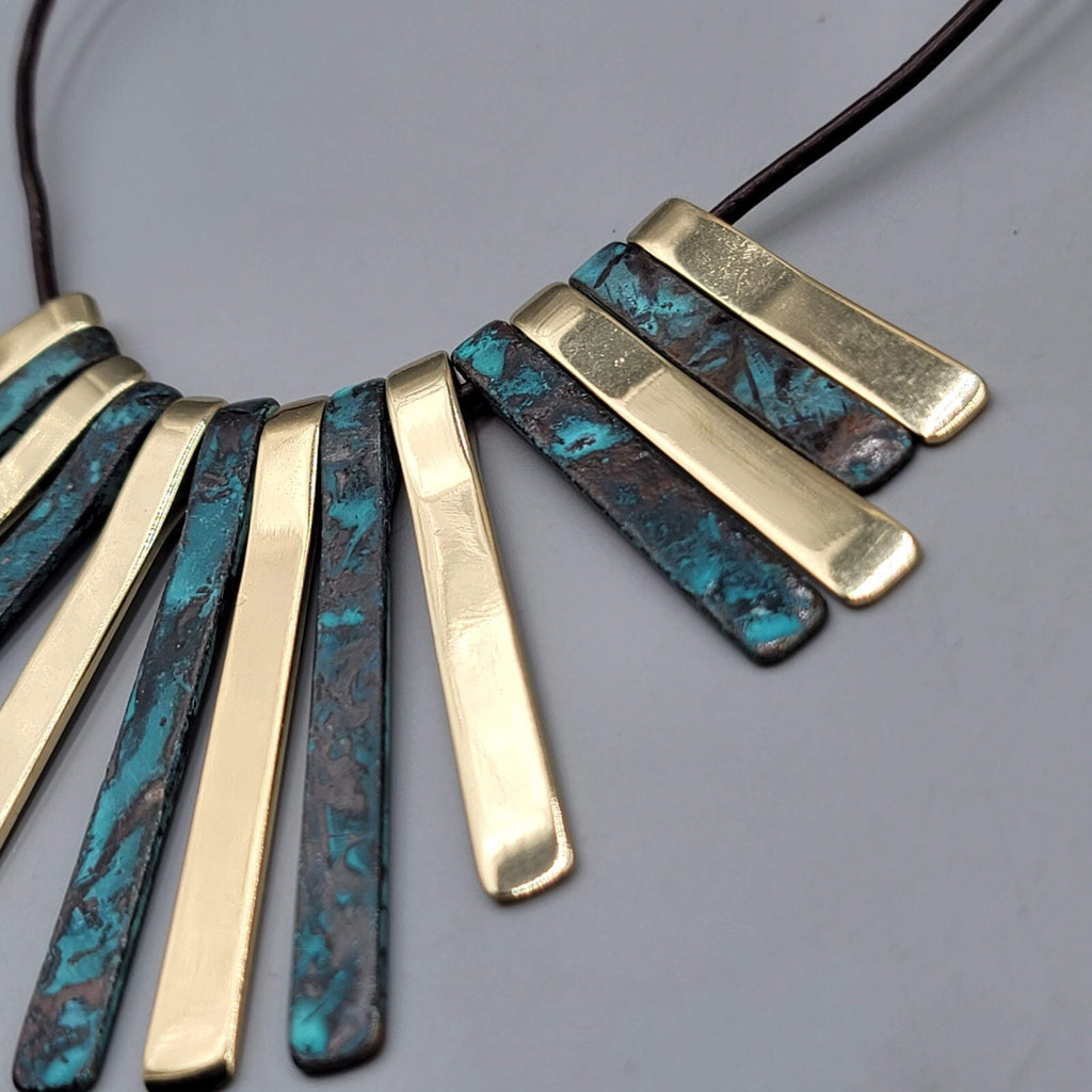 Bib Necklace Gold tone Statement Black Cord 18"