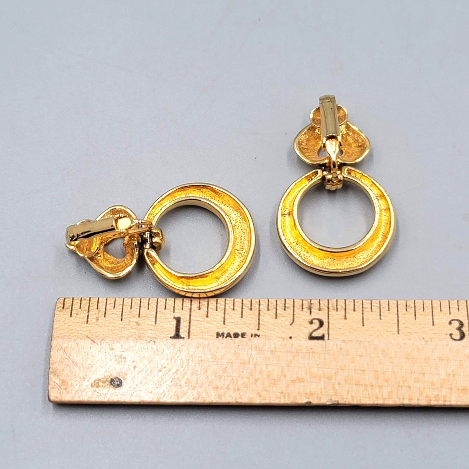 Vintage Gold Plated Clip on Earrings Door Knocker Dangle 1.5 in
