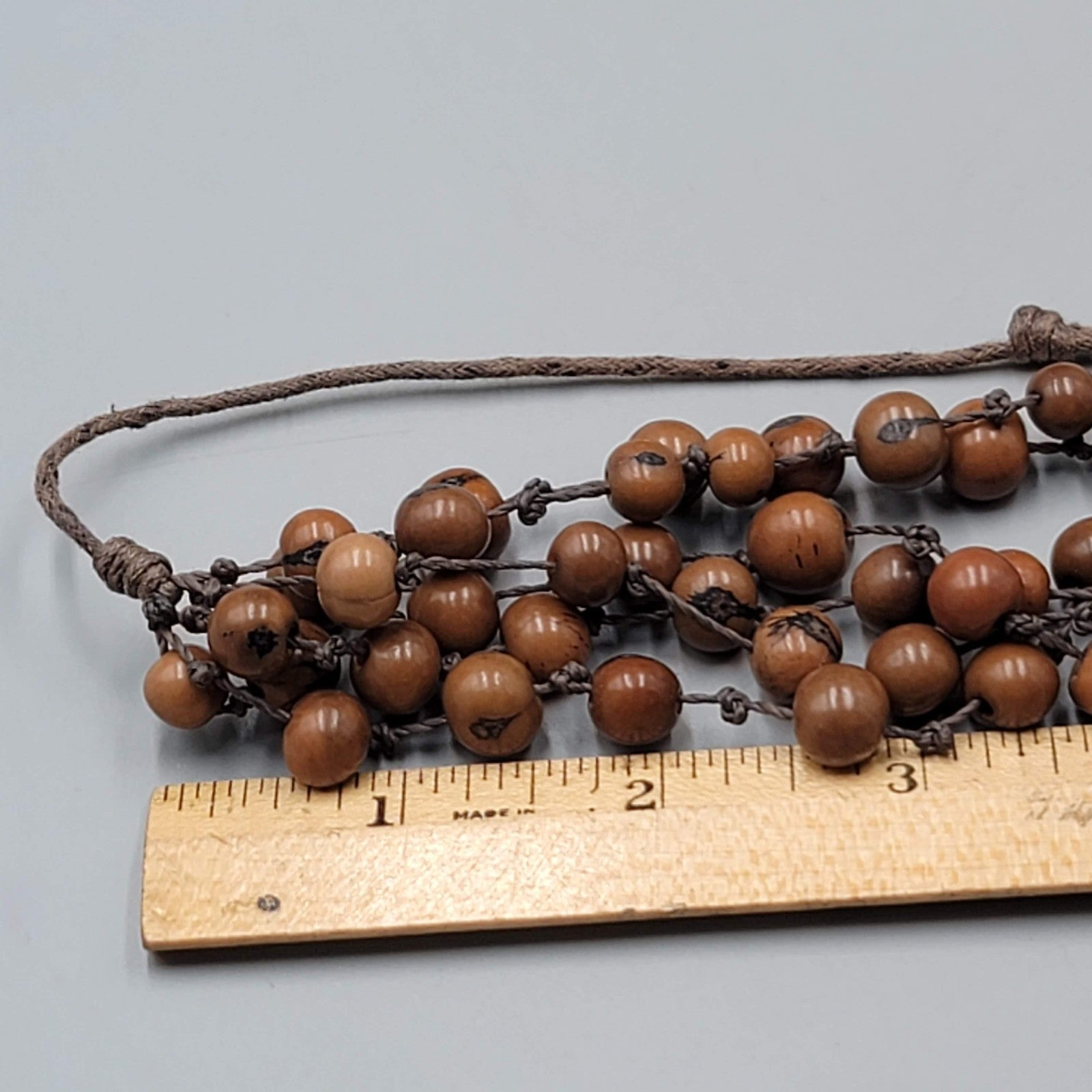 Artisan Natural Seed Necklace Hand Strung Layered Brown Adjustable Cord 24"