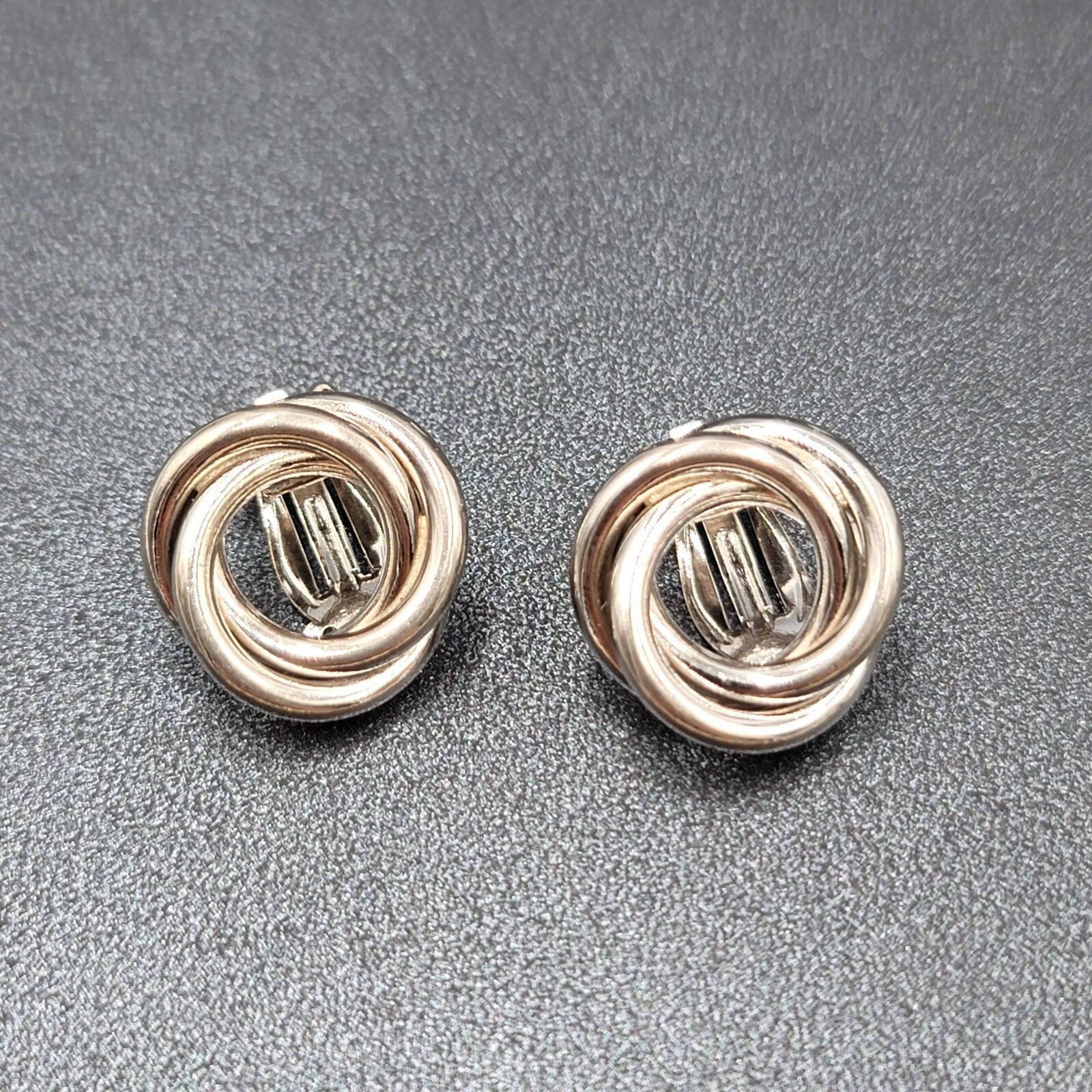 Vintage Clip on Earrings Silver tone Intertwined Circle Studs 5/8"