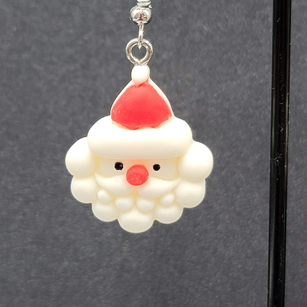 Santa Claus Christmas Pierced Earrings Puffy 3D Dangle 1 1/8"