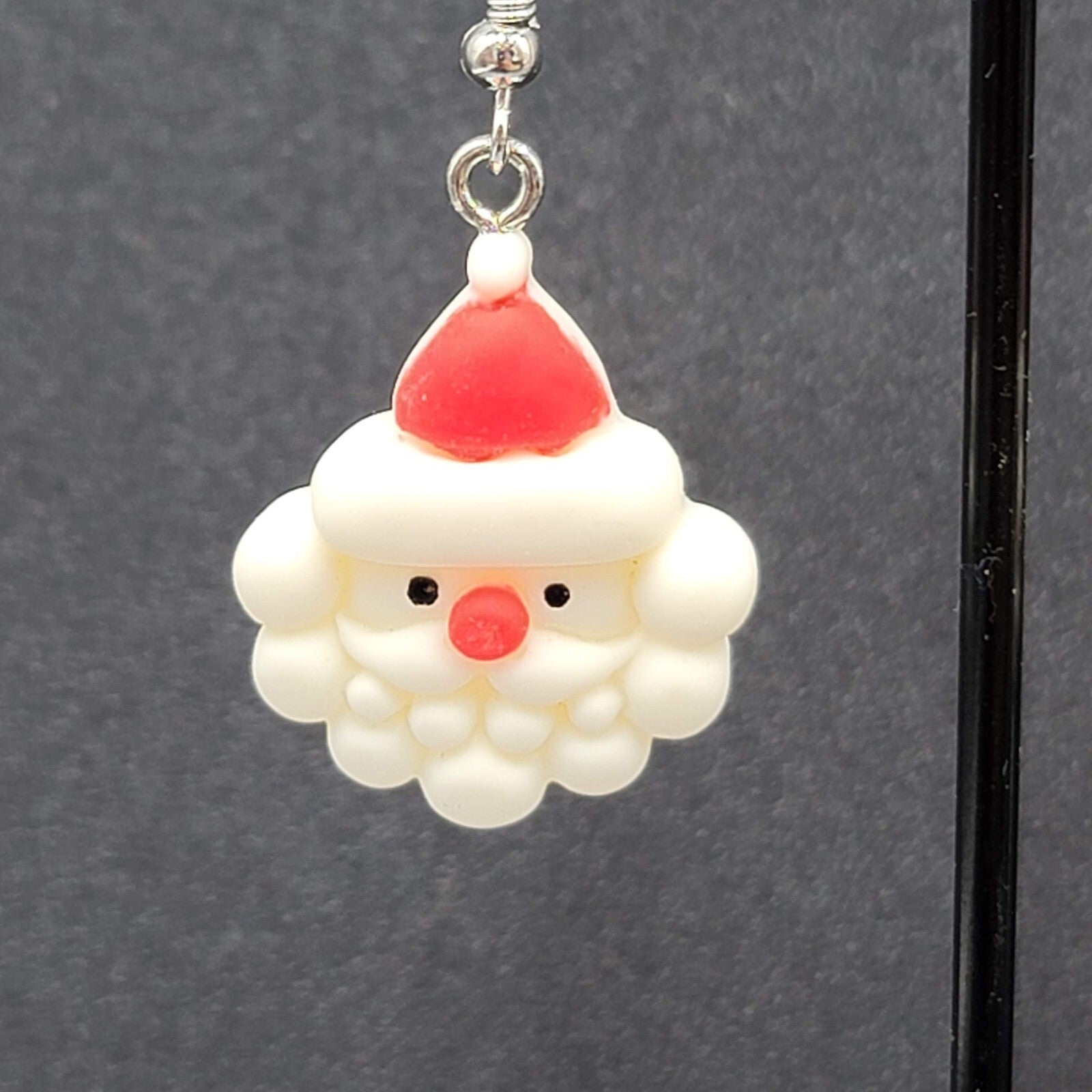 Santa Claus Christmas Pierced Earrings Puffy 3D Dangle 1 1/8"