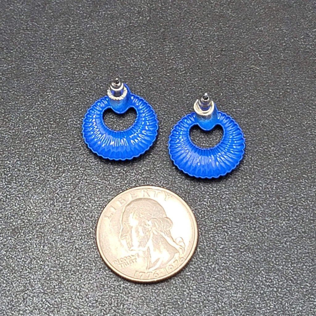 Vintage Pierced Earrings Blue Enamel Lightweight Small 3/4" Costume Jewelry