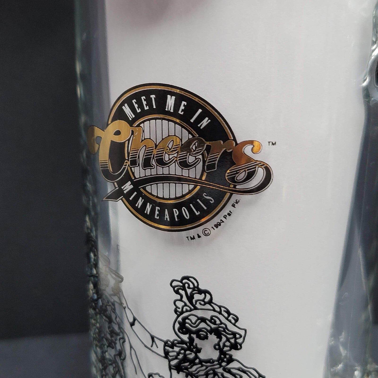 Cheers Meet Me In Minneapolis Clear Mug with Black Etching Beer Stein Souvenir