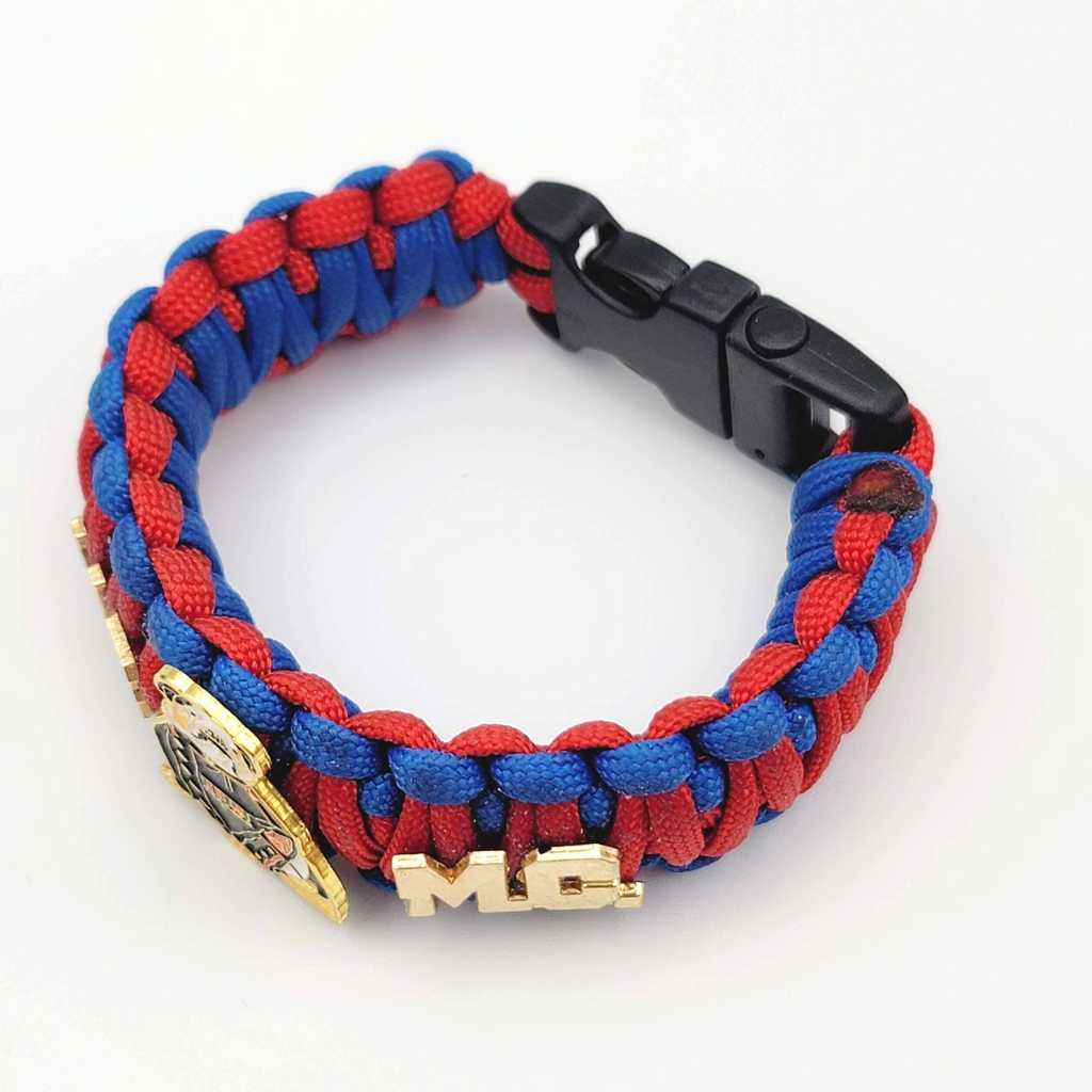 USMC Paracord Bracelet Enamel Bulldog Red Blue 7 in