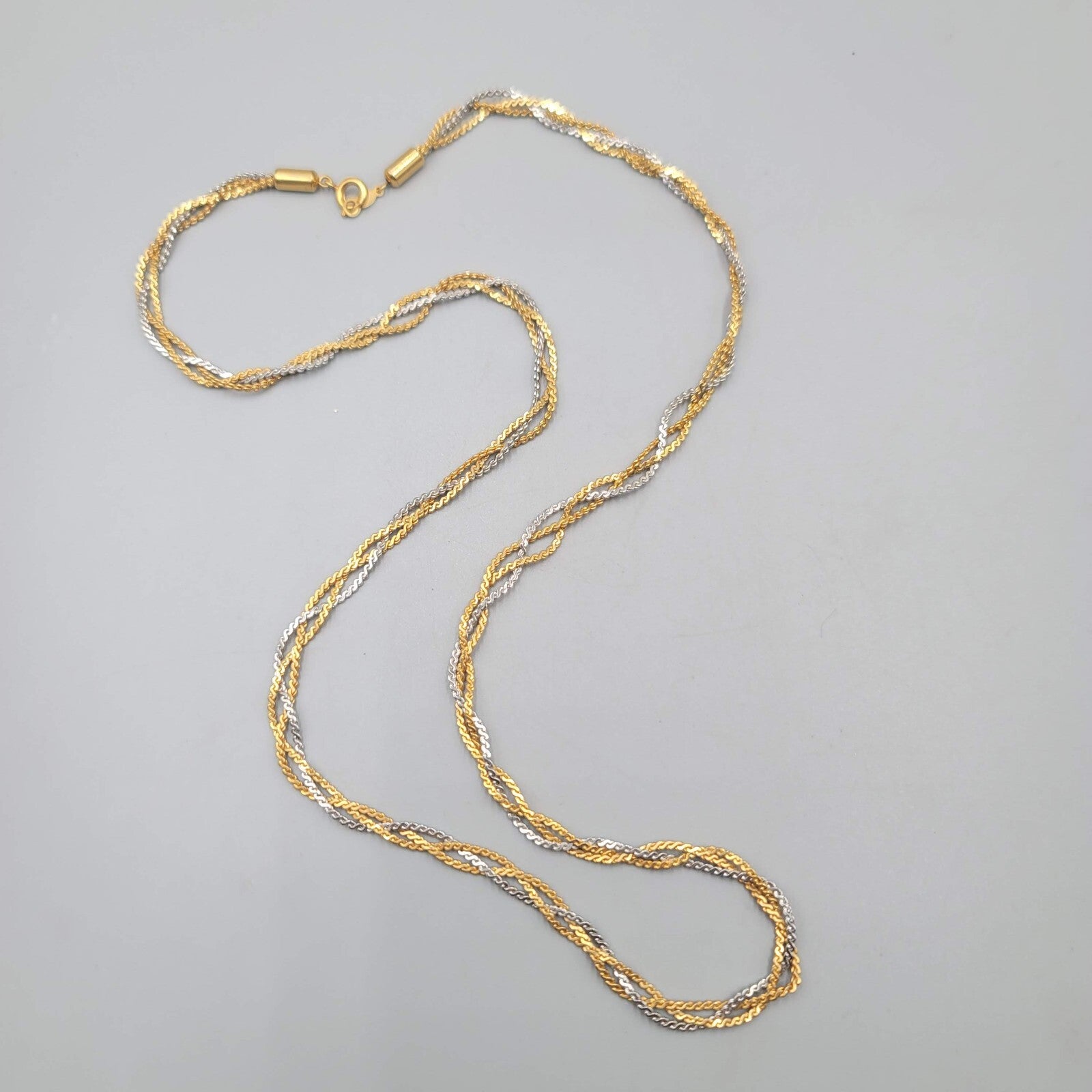 Vintage Braided Serpentine Chain Necklace Two Toned Gold & Silver 26"