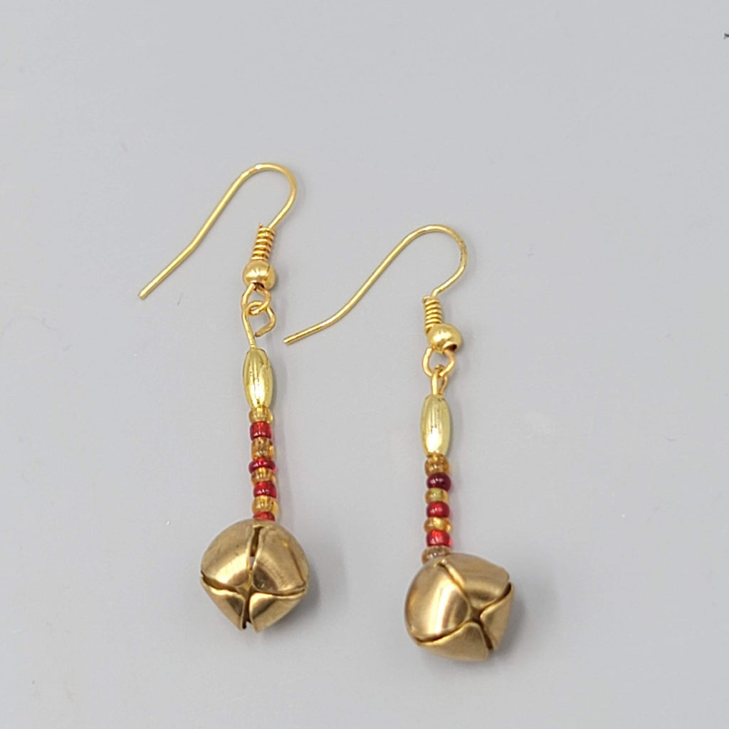 Vintage Christmas Jingle Bells Pierced Earrings  Gold tone Dangle 1.5"
