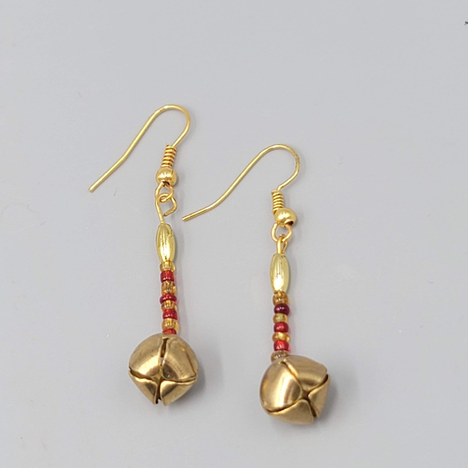 Vintage Christmas Jingle Bells Pierced Earrings  Gold tone Dangle 1.5"