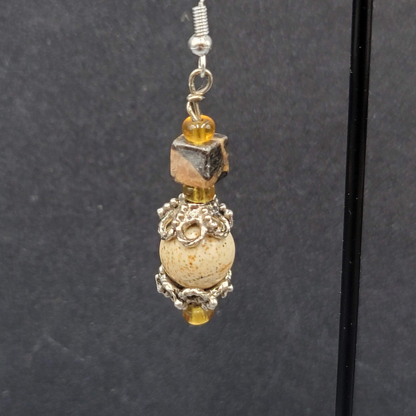 Pierced Earrings Agate Stone Beads Sterling Silver Hooks 1.25"