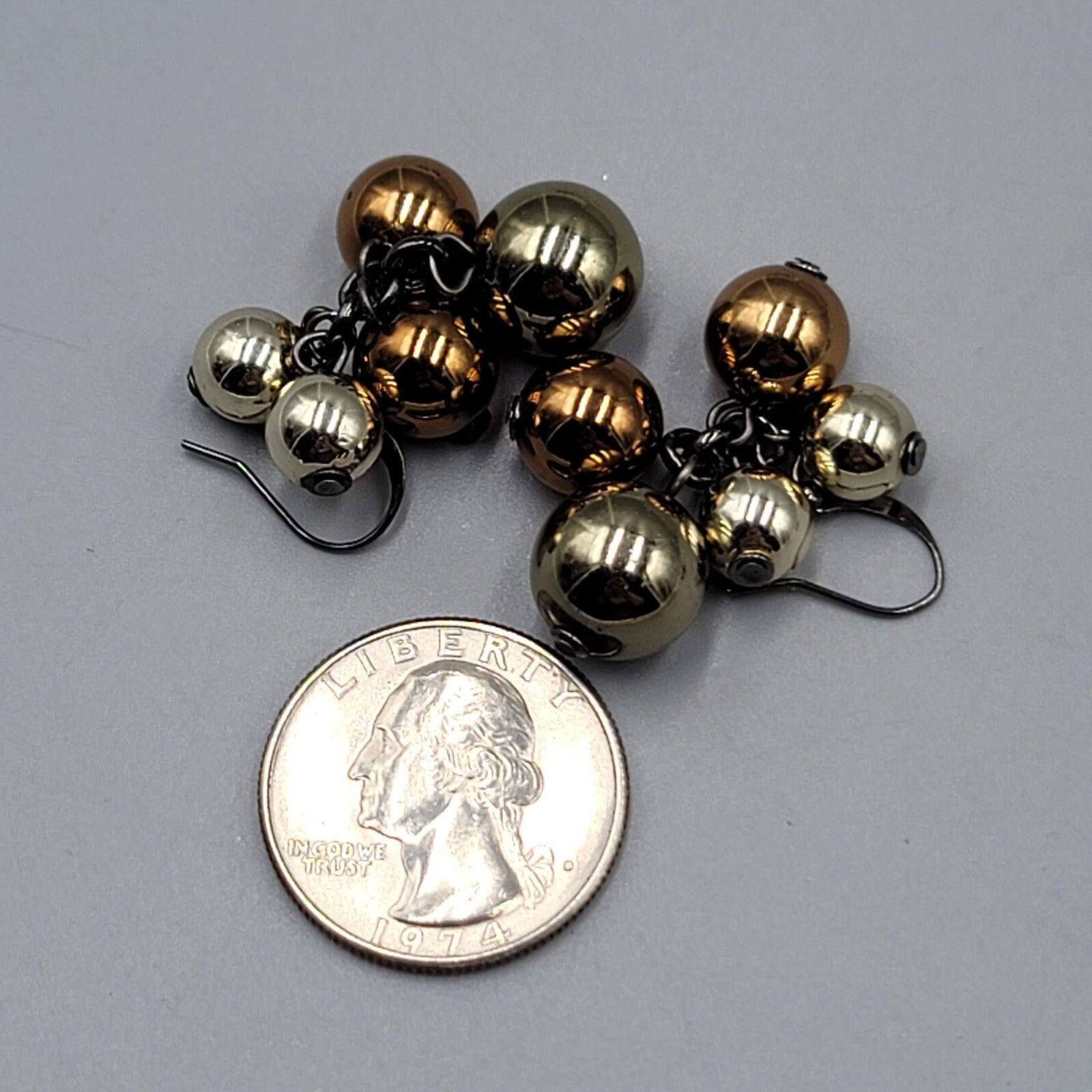 Multi Tone Metal Cluster Beads Pierced Earrings Dangle 1"