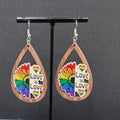 New PRIDE Love is Love Pierced Earrings Rainbow Wood Teardrop Dangle 2.25"
