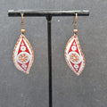 Pierced Earrings Copper Laser Cut Red White Design Dangle 1.5"