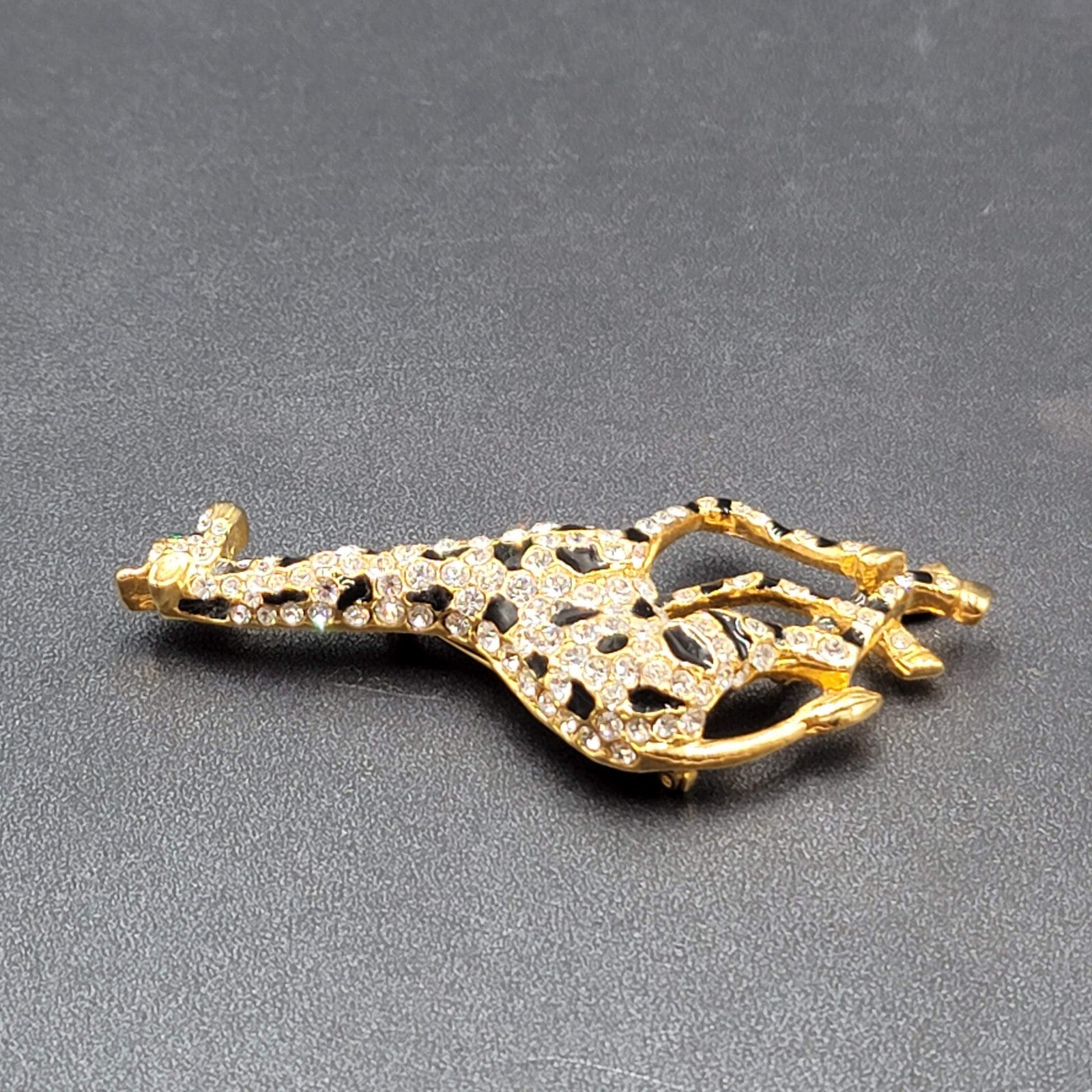 Vintage Rhinestone Giraffe Brooch Gold Plated Estate Jewelry 3.5"