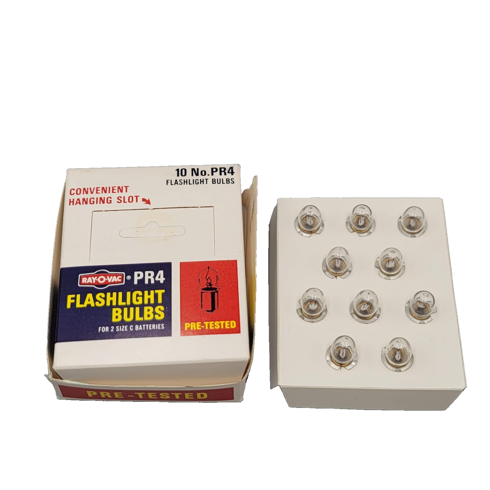 Vintage Ray-O-Vac Flashlight Bulbs PR4 New Old Stock MINT 10 Bulbs Org Box