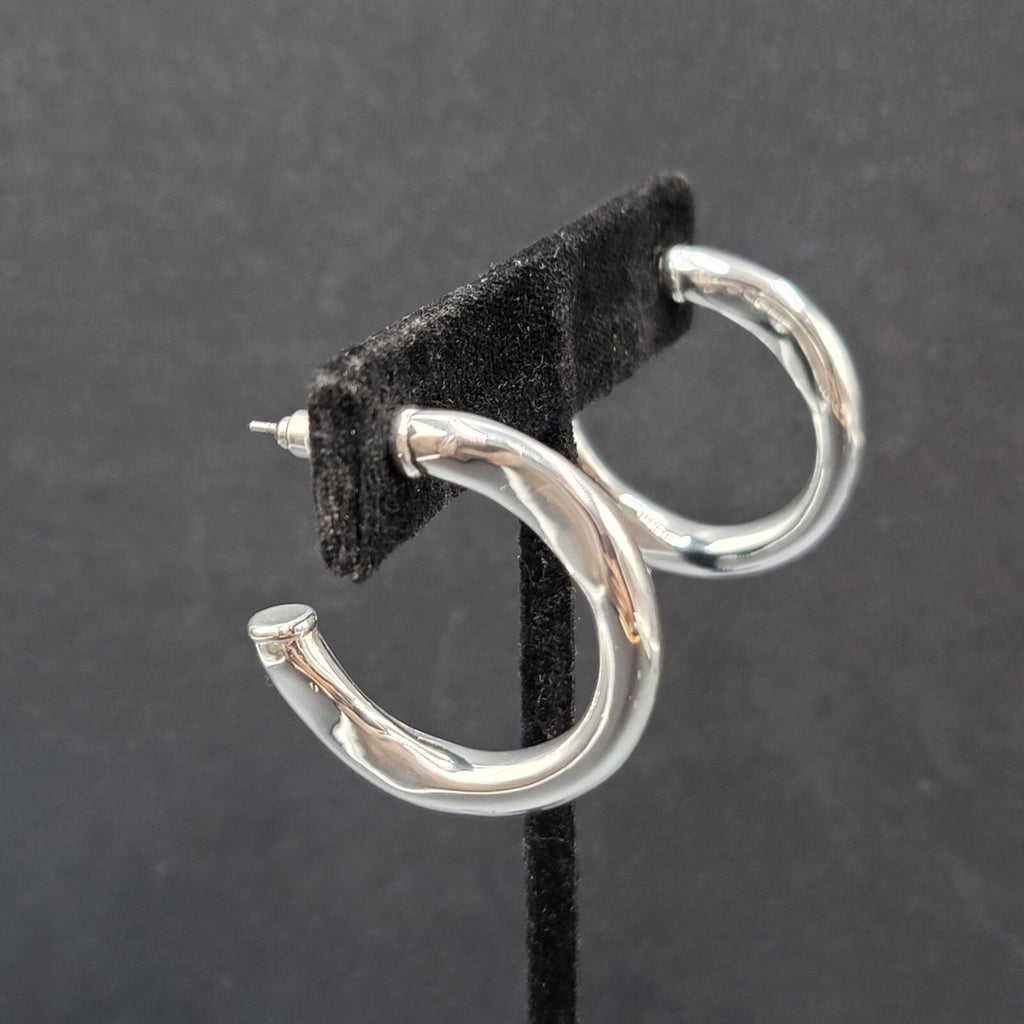 Pierced Earrings Polished Silver Plated Wavy Hoops Diamond Accent 1 1/8"