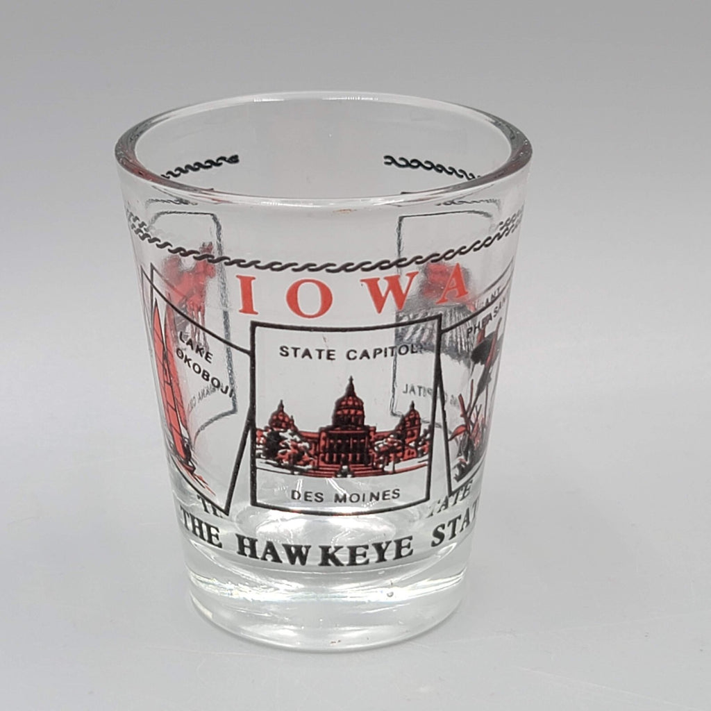 Vintage IOWA Shot Glass Red and Black Letters Souvenir