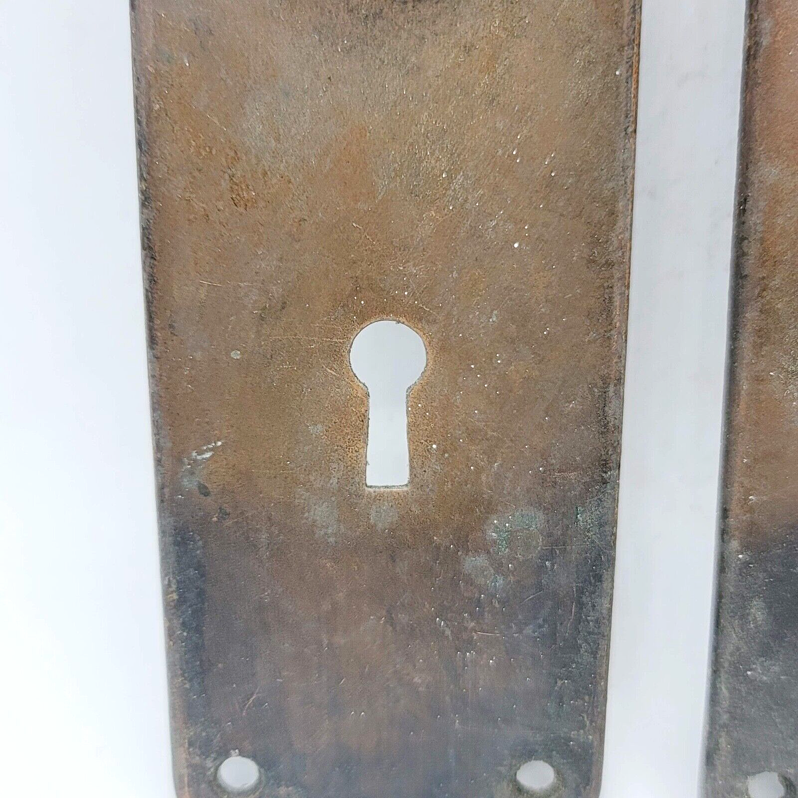Lot of 3 Vintage Steel Doorknob Back Plate 6 1/2" x 2" holes 2 3/8"