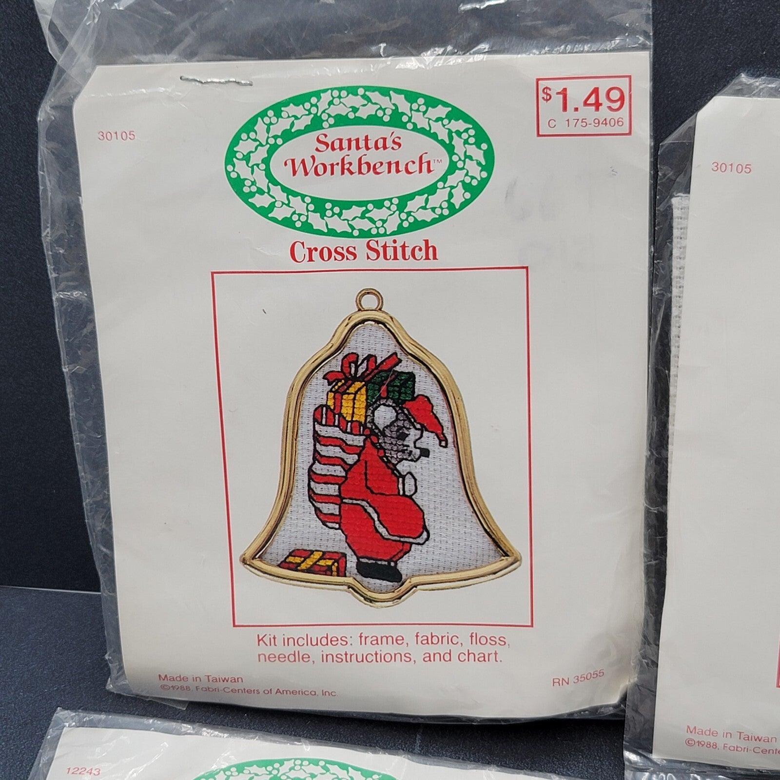 Vintage Santas Workbench Cross Stitch Christmas Ornaments 1988 NOS Lot of 4