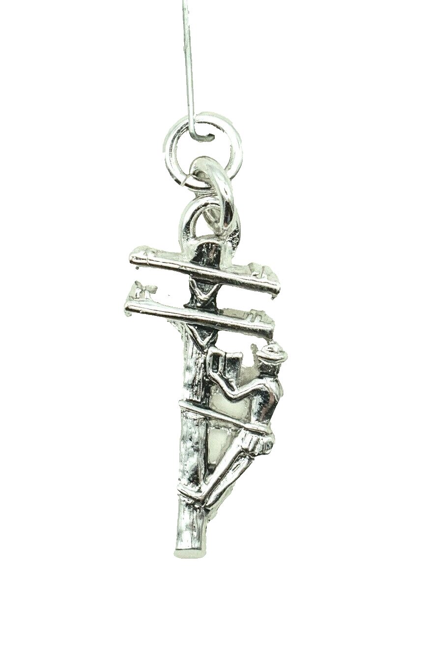 Line Worker Silver tone Dangle Charm Pendant Only 1 1/4"