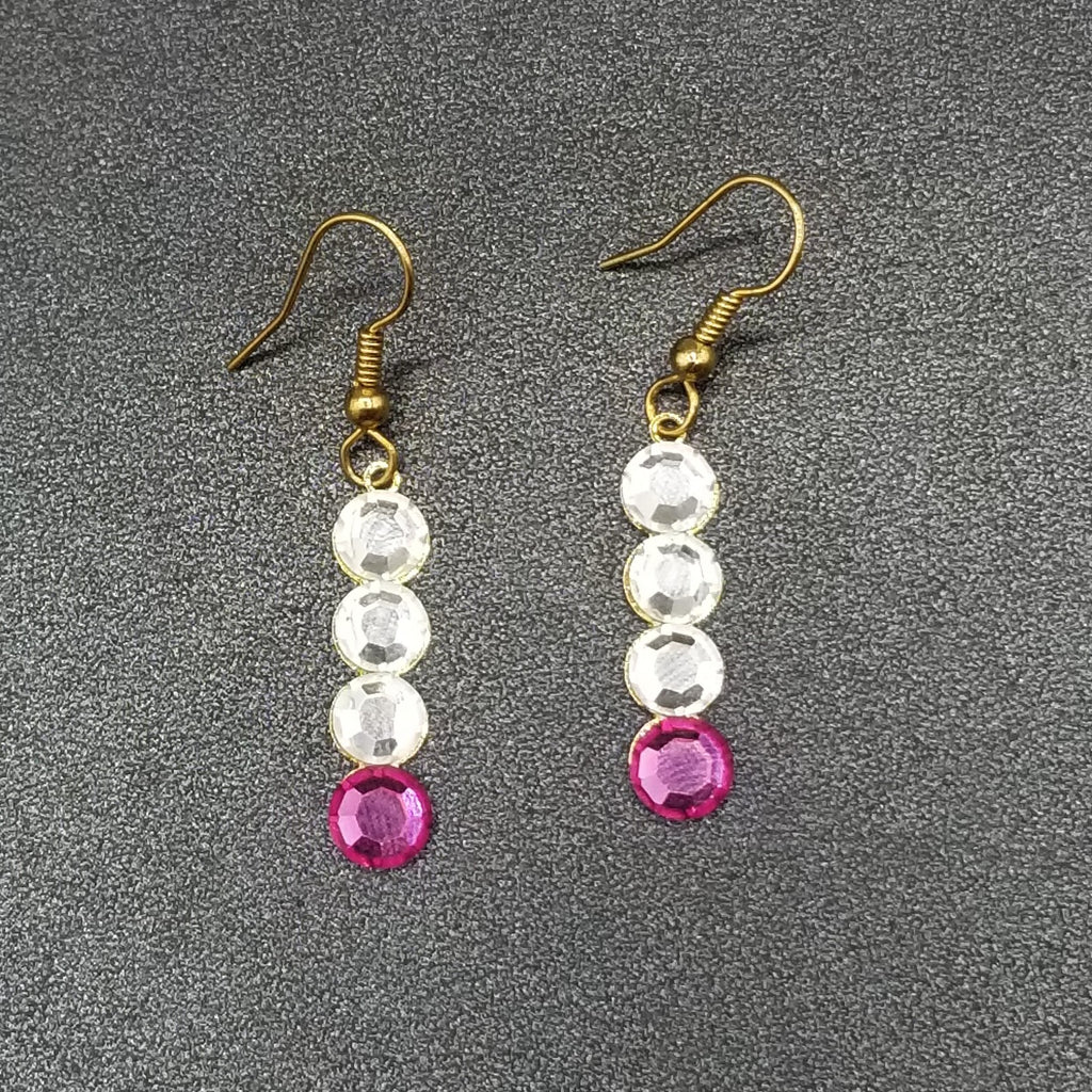 Pierced Earrings Gold tone Clear Purple Faceted Crystal Dangle 1"