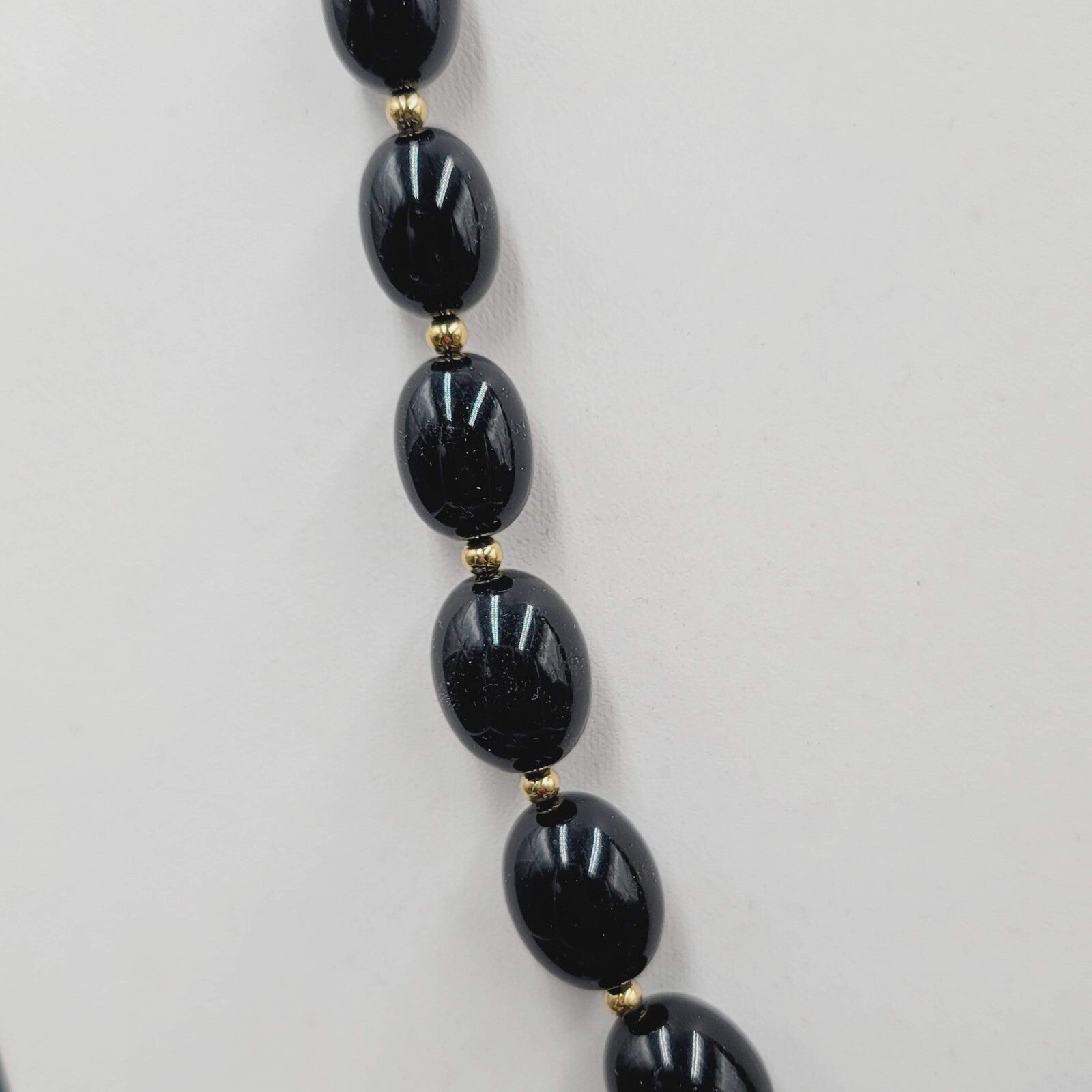 Vintage MONET Necklace Black Graduated Bead Gold tone Estate Jewelry 28"