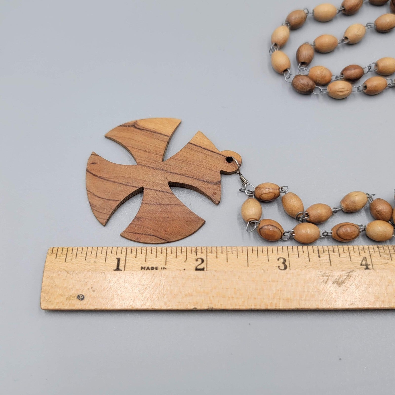 Vintage Wood Cross Bead Necklace Estate Costume Jewelry 26"