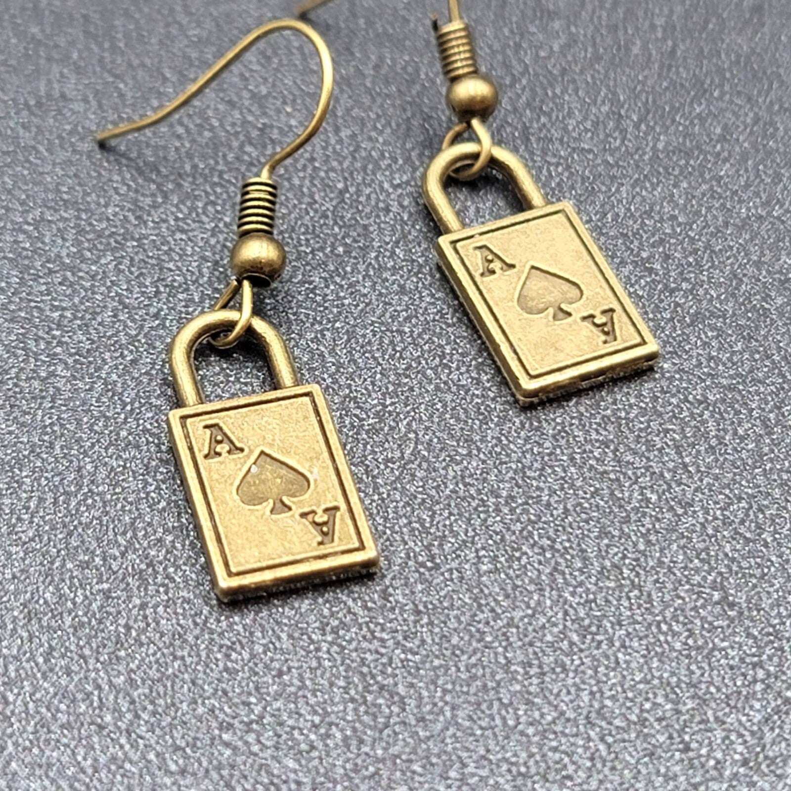 Ace of Spades Pierced Earrings Bronze tone Dangle 3/4"