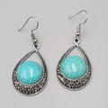 Teardrop Dangle Pierced Earrings Silver tone Marcasite Blue Howlite 1.25"