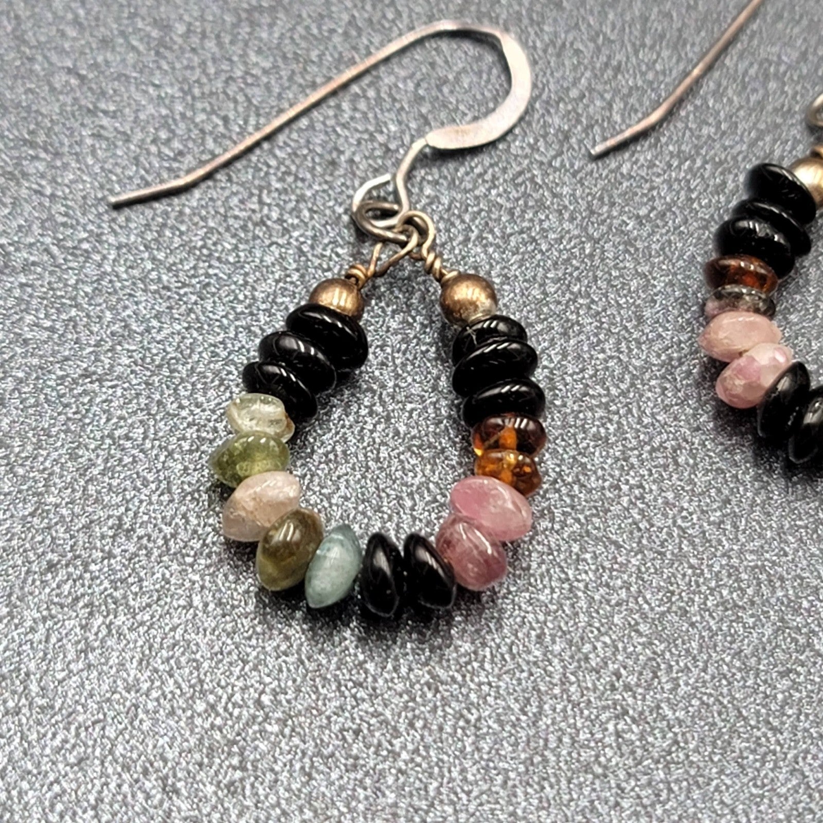 Pierced Earrings Tiny Semi Precious Gemstone Beads Dangle Loop 3/4"