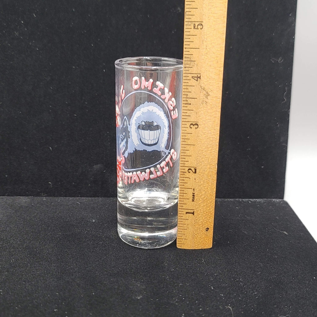 Vintage Eskimo Joes Stillwater OK 4 in  shooter shot glass- logo on clear