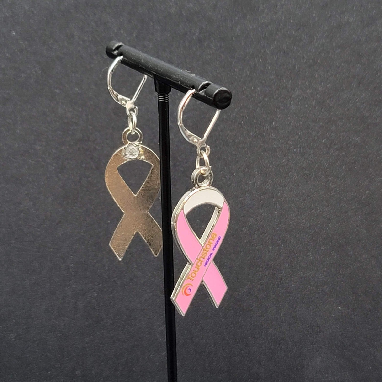 Pierced Earrings Touchstone Medical Imaging Breast Cancer Awareness Ribbon 1.5"