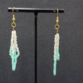 Pierced Earrings White Mint Green Seed Bead Dangle Loops 2.25"