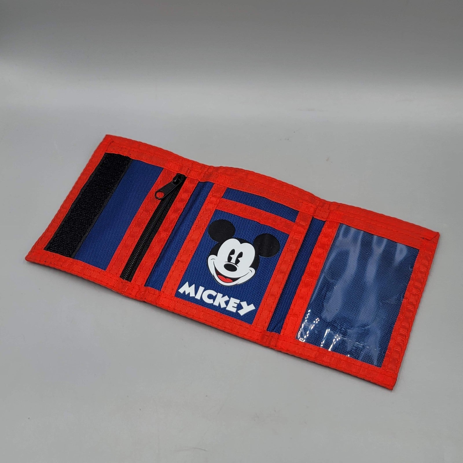 Vintage Disney Souvenir Mickey Mouse Trifold Hook & Loop Wallet Blue Red