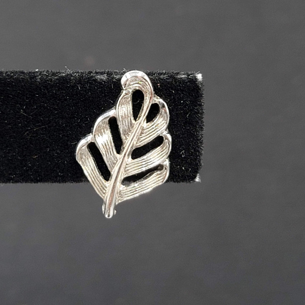 Vintage Pierced Earrings Embossed Leaf Silver Plated Studs 3/4"