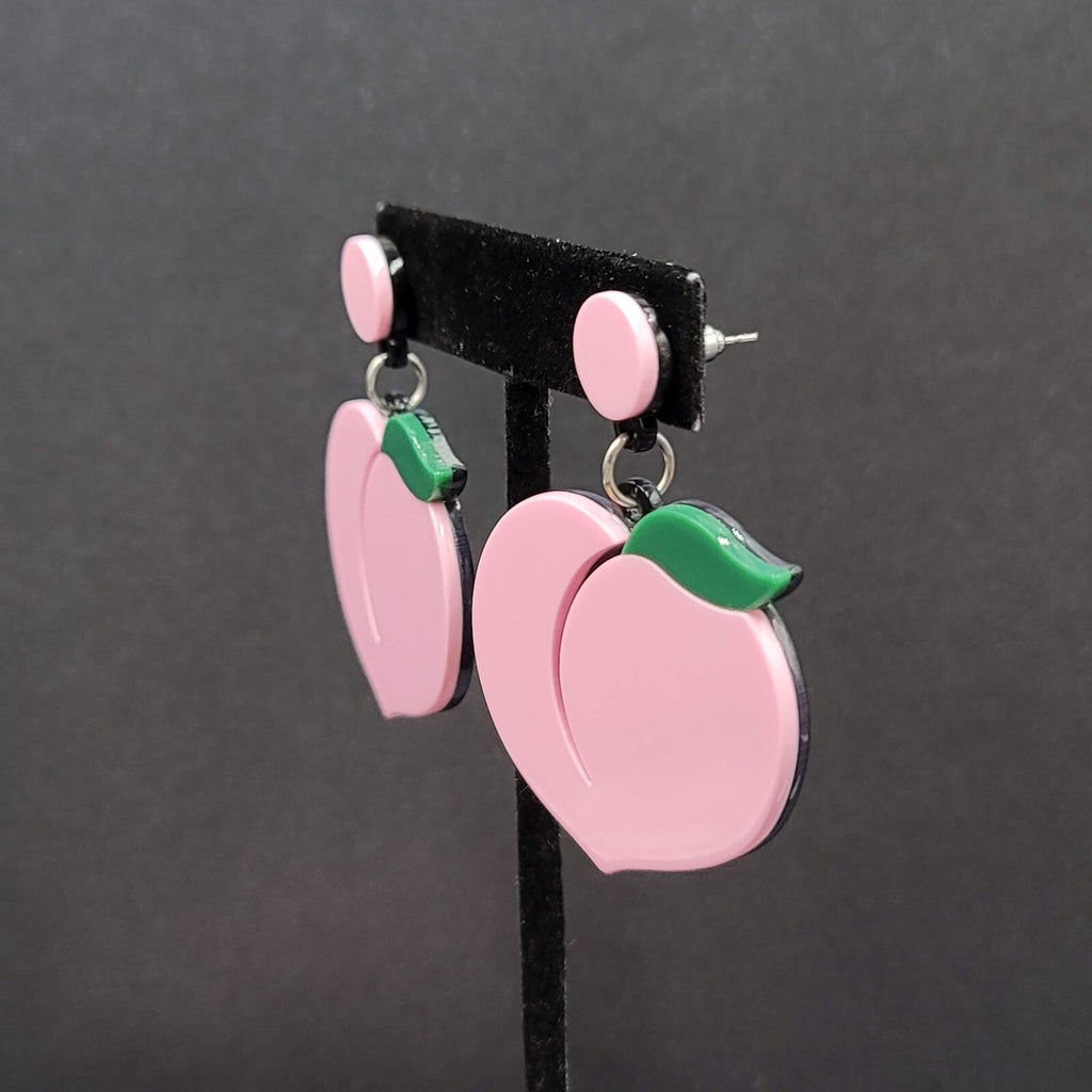 Pierced Earrings Pink Peach Large Statement Acrylic Dangle 2"