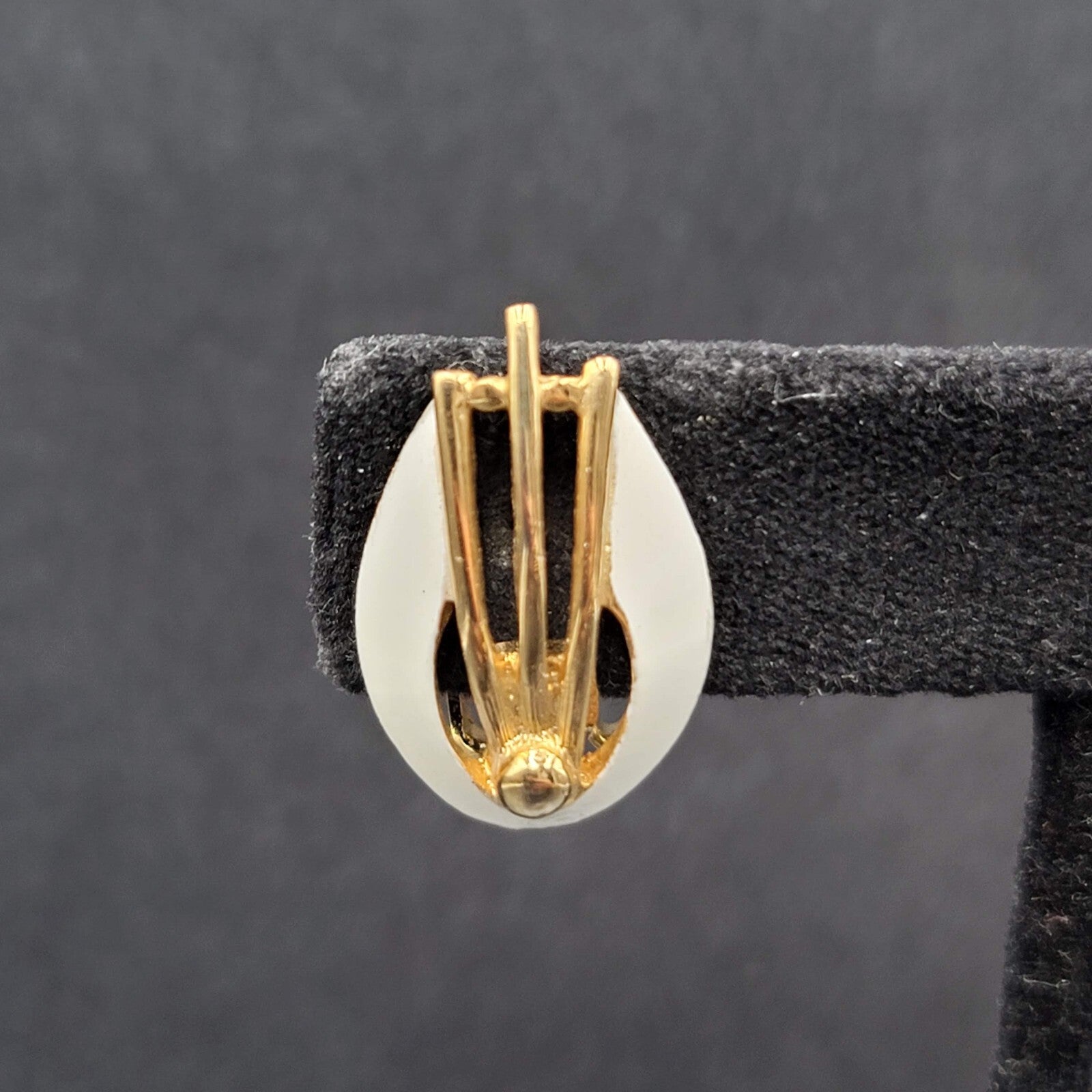 Vintage Clip on Earrings Gold tone White Enamel Studs 7/8"