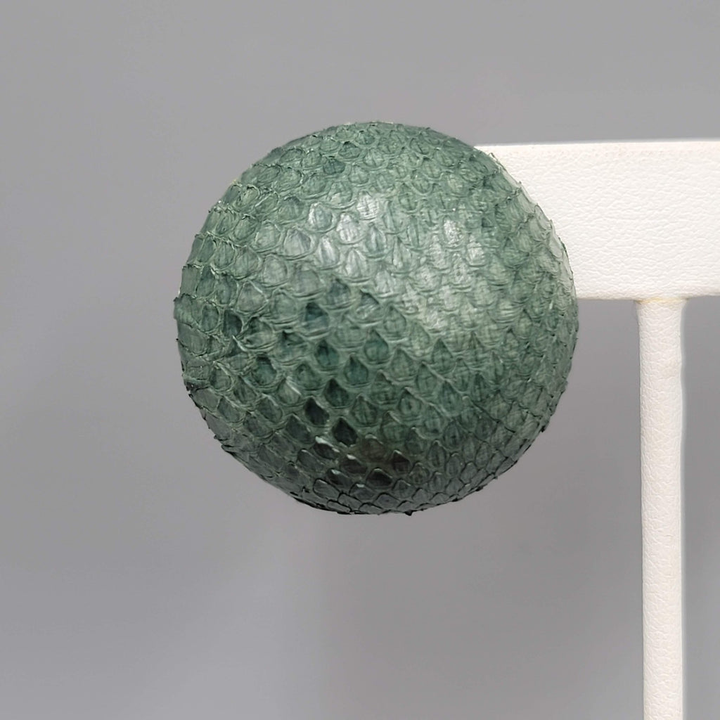 Vintage Green Faux Snake Skin Pierced Earrings Large Dome Statement 1.25 in